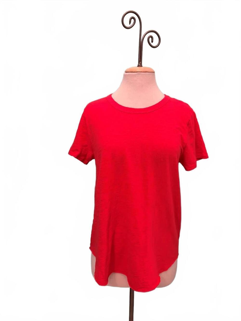 NEW MODODOC women's crew neck tee with curve hem in fiery glow
